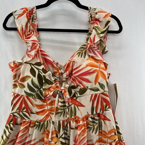 Madden NYC Dress Womens Sz L Juniors Flutter Sleeve Cut Out Boho Tropical Orange - Picture 5 of 13